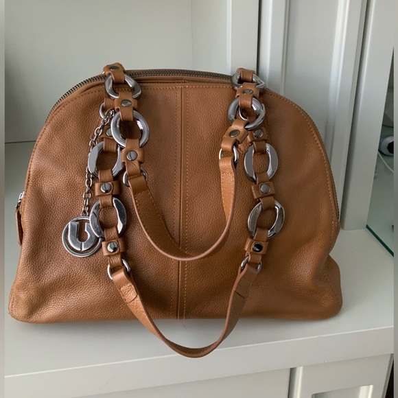 CHARLES JOURDAN Flora Pebbled Leather Brown Medium Shoulder Purse Bag LIKE NEW - Picture 2 of 16